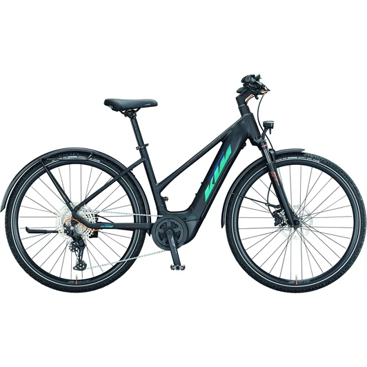 KTM MACINA CROSS LFC TRAPÉZ BLACK MATT (GREEN PURPLE FLIP GLOSSY) NŐI ELEKTROMOS CROSS KERÉKPÁR