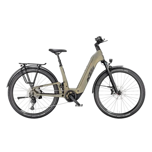 KTM MACINA AERA FS ELITE LFC  US 40 Unisex elektromos összteleszkópos MTB kerékpár OLIVE PEARL MATT színben