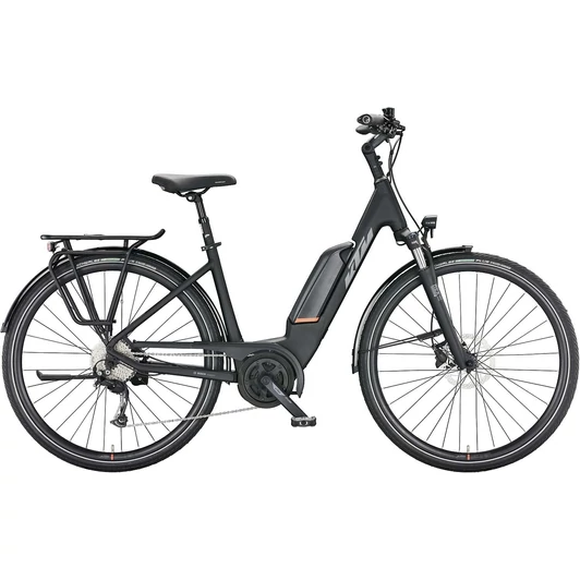 KTM MACINA FUN A510 EASY ENTRY BLACK MATT (GREY+ORANGE) UNISEX ELEKTROMOS TEKKING KERÉKPÁR 2023